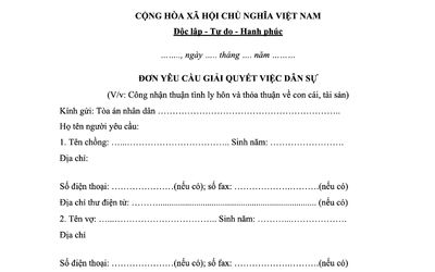 Mẫu đơn thuận tình ly hôn