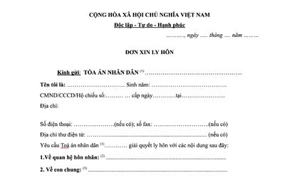 Mẫu đơn ly hôn viết tay 