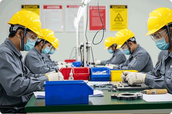 Công nhân xây dựng được trang bị đầy đủ đồ bảo hộ an toàn lao động