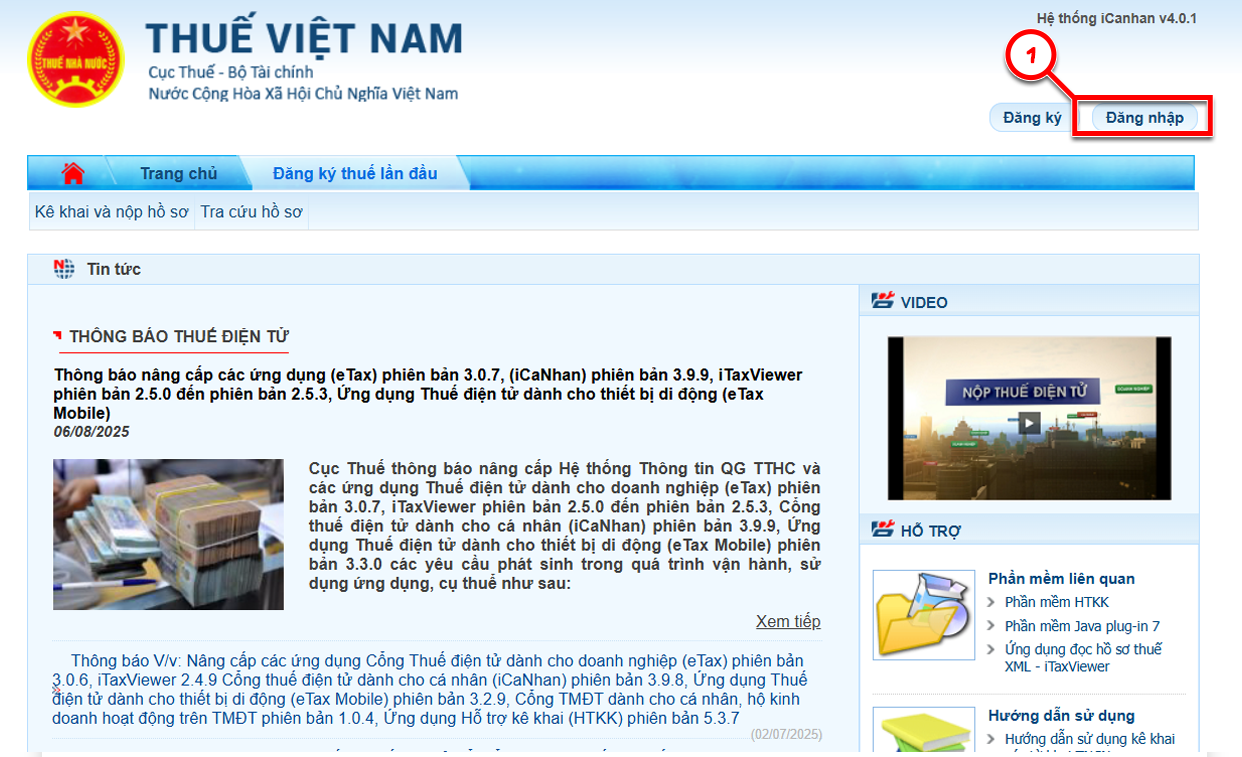 Đăng nhập cổng thuế