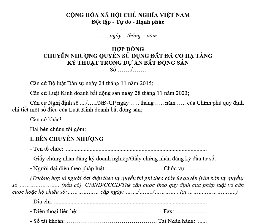 Mẫu đơn chuyển nhượng sử dụng đất
