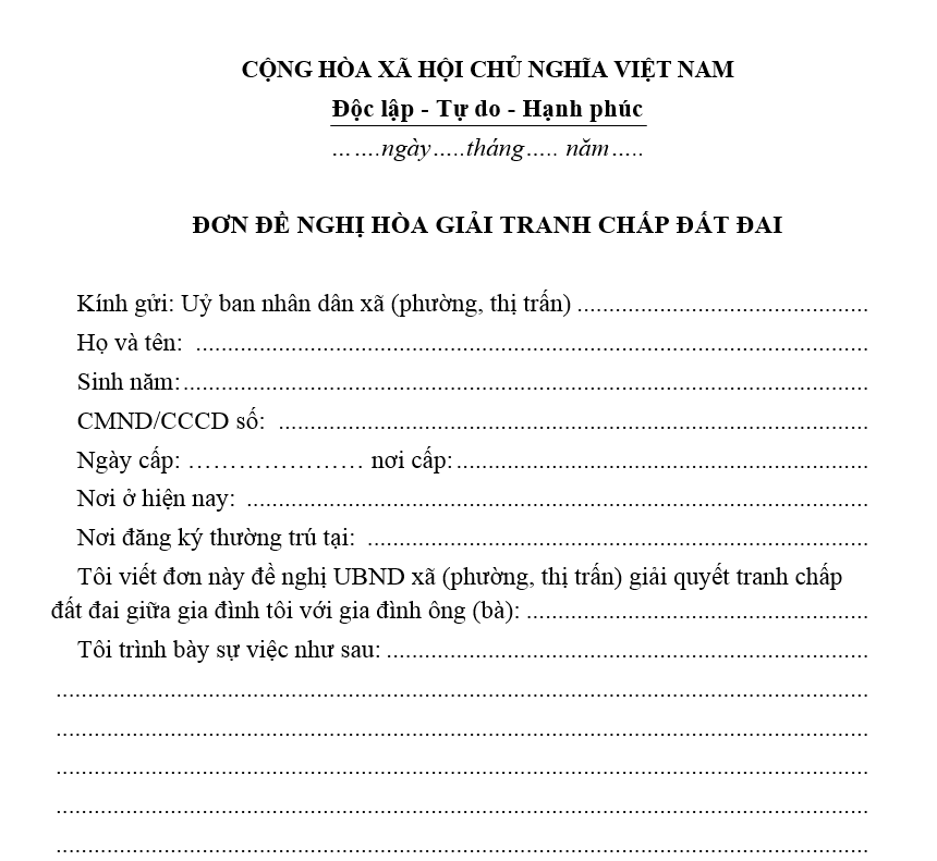 Mẫu đơn hòa giải tranh chấp lối đi chung