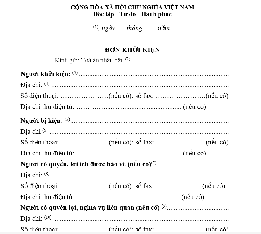 Mẫu đơn khởi kiện tranh chấp lối đi chung