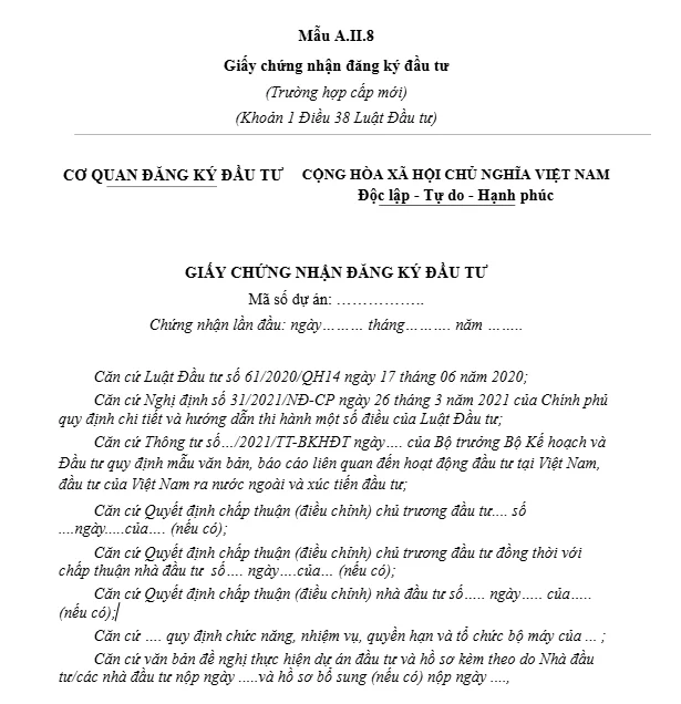 Tải mẫu giấy Chúng nhận đăng ký đầu tư IRC